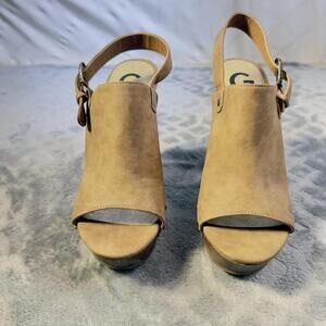 Guess Brown Chunky Leather Platform Heels Sz 9.5M